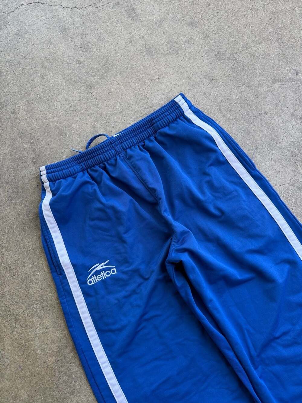 Vintage Atletica Blue Track Pants with White Side Stripes